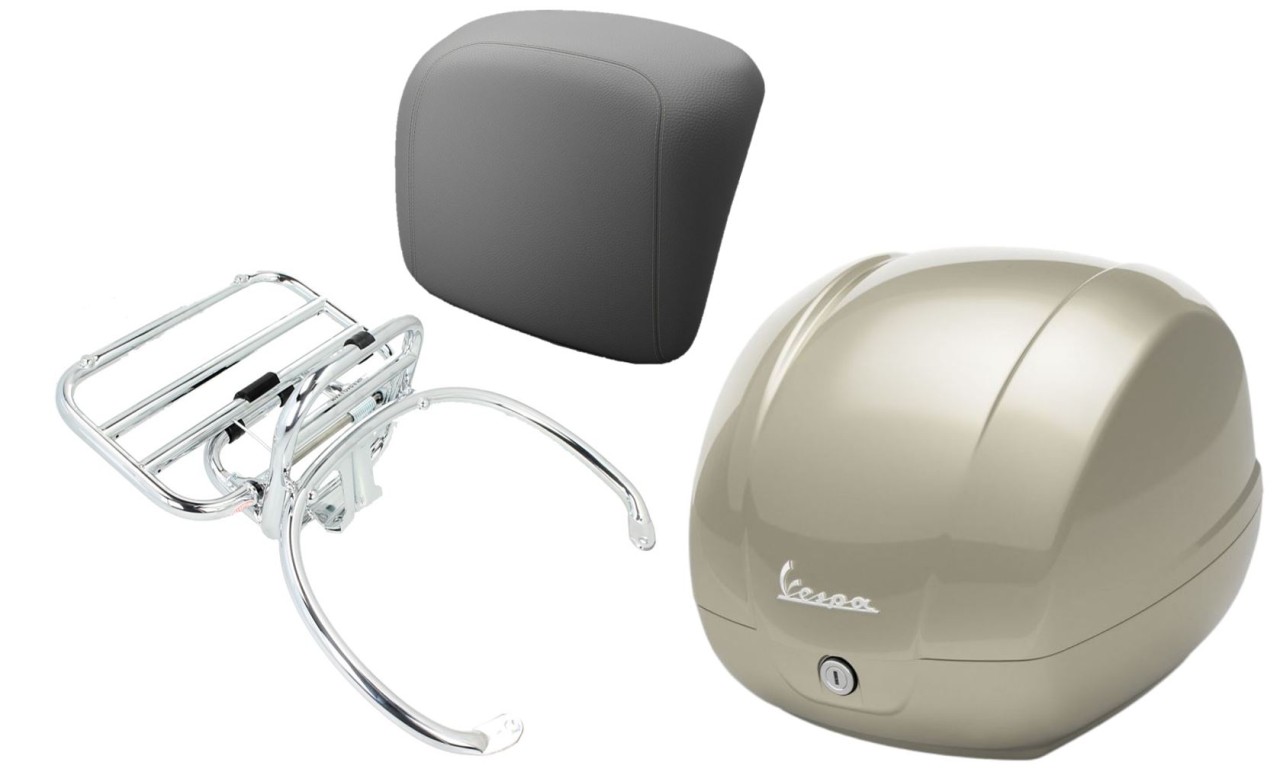 Kit bauletto 36L beige (Q01), portapacchi cromato per Vespa GTS 125/300/310